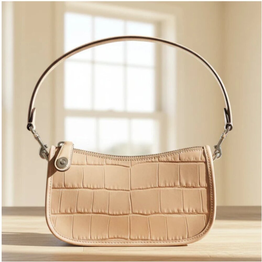 Coach Swinger Bag 20 Croc Embossed Leather Buff Shoulder Bag 80s CP024 Beige